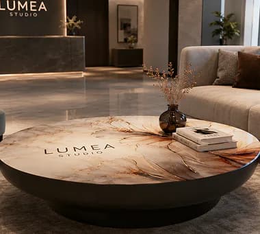 Okrągły stolik kawowy z eleganckim nadrukiem UV